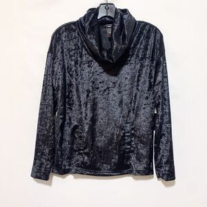 Nanette Lepore Size M Turtleneck Crushed Velvet Black Front Pocket Long Sleeve
